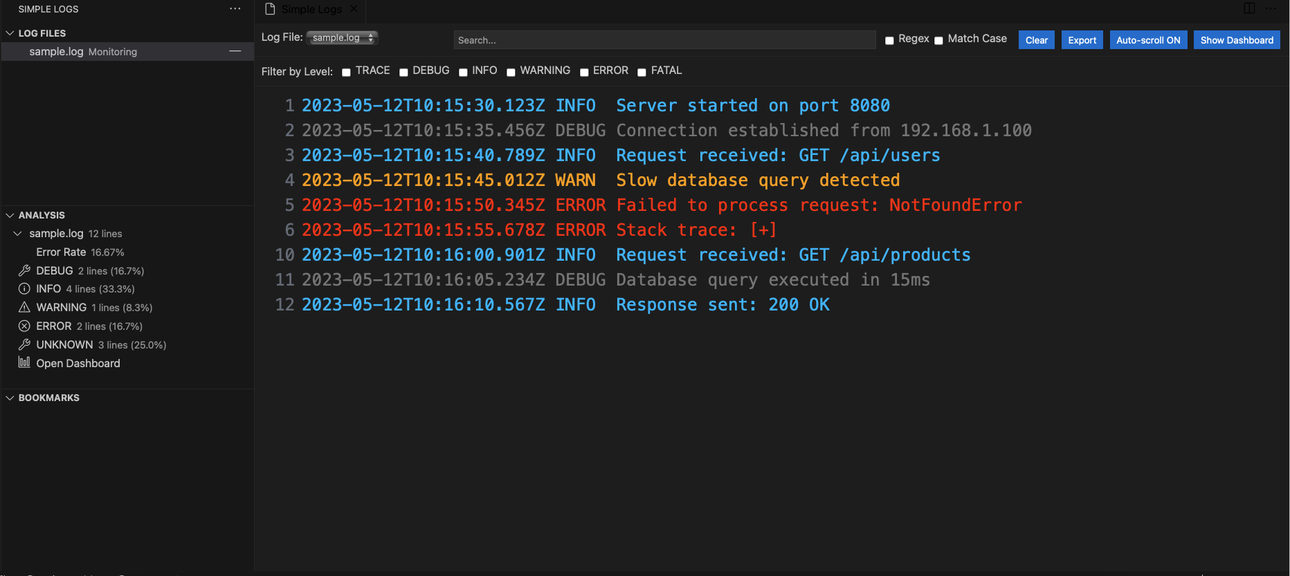 SimpleLogs in action